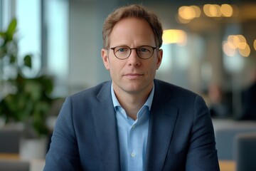 Naklejka premium Headshot of a professional man with glasses wearing a suit