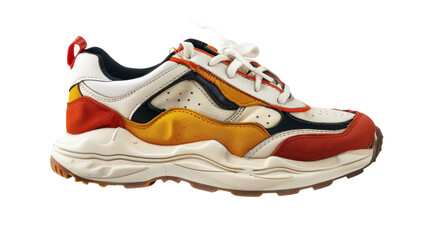 Colorful sneaker isolated on transparent background, side view of modern sports shoe