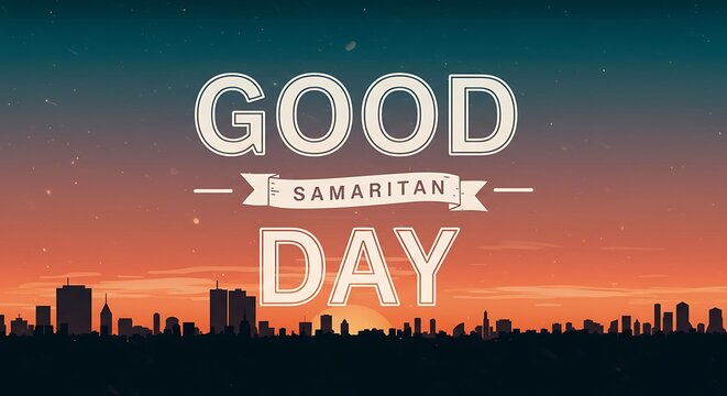 Cityscape graphic design featuring 'Good Samaritan Day' text - Community spirit - Social media banner - Powered by Adobe