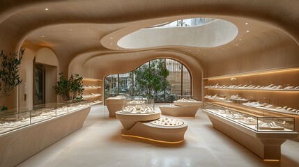 Modern jewelry store with sculpted interior