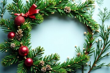 Festive Christmas Wreath with Conifer Branches, evergreen, christmas decorations
