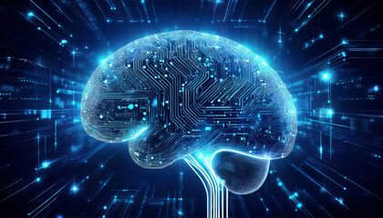 Futuristic AI Brain with Digital Circuitry