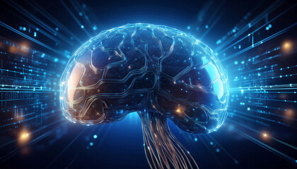 Futuristic AI Brain with Digital Circuitry