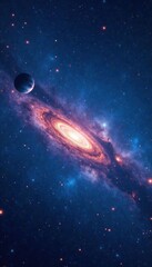 Galaxy with stars and planets in a dark blue sky , galaxy, universe