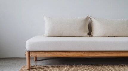 Modern Wooden Sofa with Beige Cushions modern Livingroom