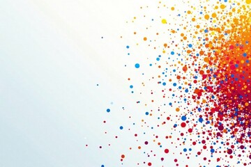 Intricate halftone design featuring small colored shapes in blue, red, and yellow against a pure white surface, intricate, blue, half-tone