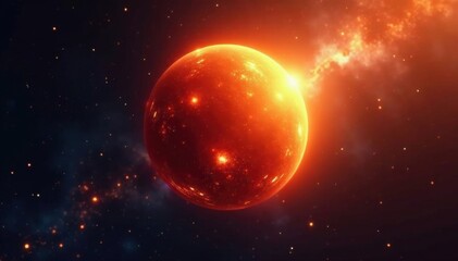Obraz premium Glowing orange planet surrounded by shimmering silver dust and radiant starlight , radiant glow,