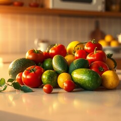 Colorful fresh vegetables on a kitchen counter
