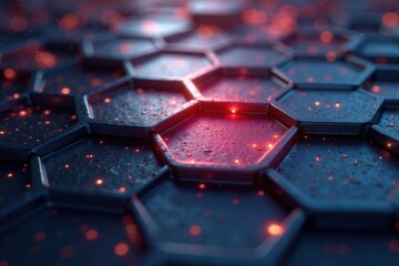 Fototapeta premium Hexagonal metal structure illuminated by soft light, metal, shiny