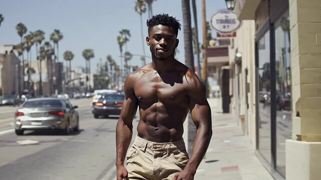 Sexy man walking on a street