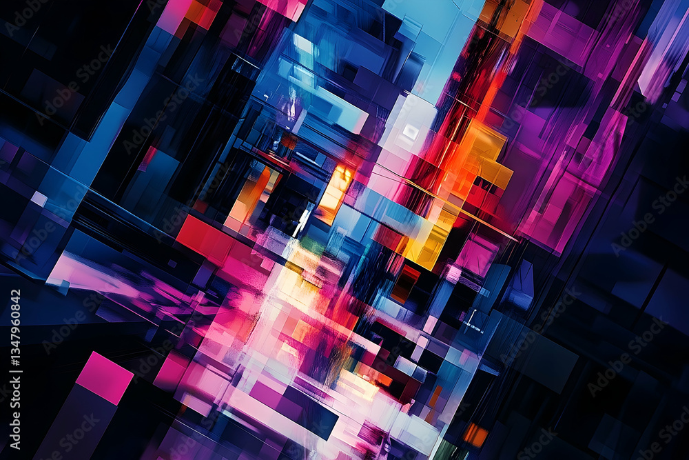 Poster dynamic abstract composition of geometric shapes with vibrant colors