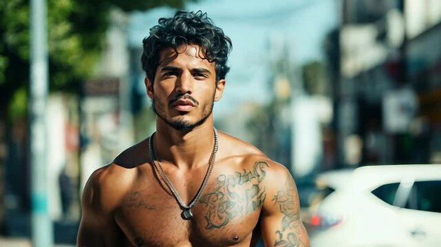 Sexy man walking on a street