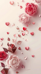 A playful Valentine’s Day layout with pastel-colored hearts and ample copy space, creating a warm and inviting look. Ideal for romantic ads, festive invitations, and digital banners.