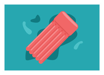 Floating mattress on the water surface. Simple flat illustration.

