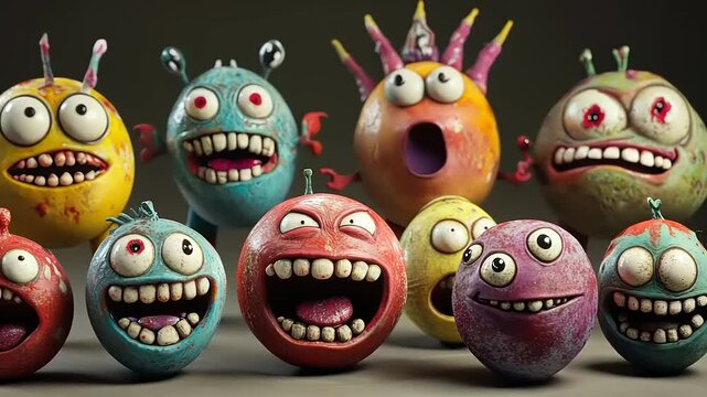 Cheerful Group of Grotesque Cartoon Monsters