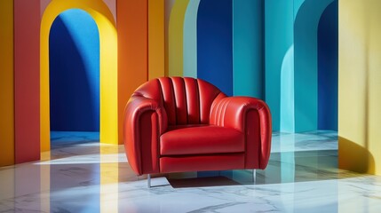 Vibrant Red Armchair in a Colorful Archway Setting