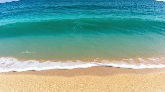 Turquoise Ocean Wave Crashing On Sandy Beach