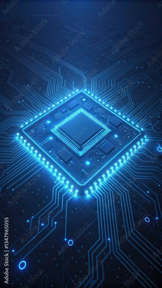 Aufkleber glowing blue circuit animation of a motherboard with low resolution detail generative ai