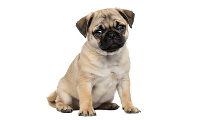Obraz premium Pug Puppy Sitting Isolated on Transparent PNG Background