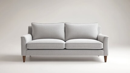 A small and stylish seating area with a light grey -seater sofa, minimalist and cute in design