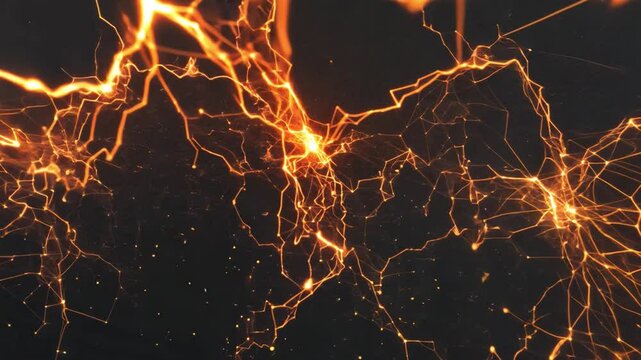Abstract digital art with glowing orange lines and electrical currents against dark background, creating dynamic sense of energy and movement in this vibrant visual masterpiece.