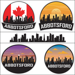 Obraz premium Abbotsford Canada Flag Skyline Cityscape Silhouette Travel Souvenir Sticker Isolated Vector