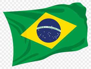 Waving Brazil flag isolated on transparent PNG background. Perfect for designs or digital projects, showcasing the iconic green, yellow, and blue flag symbolizing Brazil's heritage and unity. vector