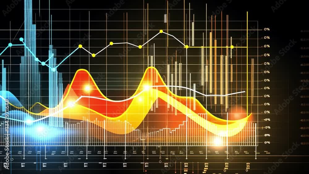 Poster visualize data trends with vibrant graphs and charts that showcase financial statistics, analytics, 