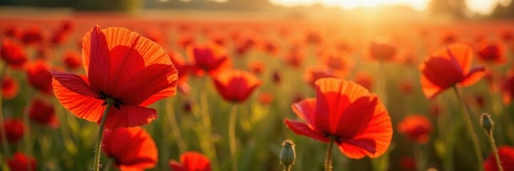 Red poppy field with delicate petals , flowers, nature, landscape
