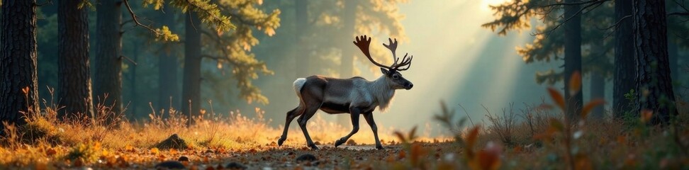 Reindeer roaming in the forest , Fauna, Landscapes, Woodland