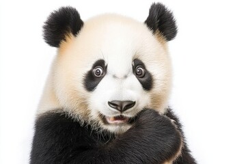 Adorable close-up of a curious giant panda with striking features