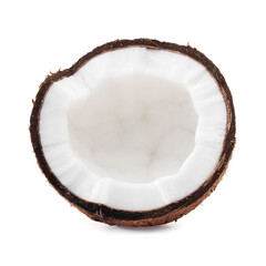Half of cracked coconut isolated on white