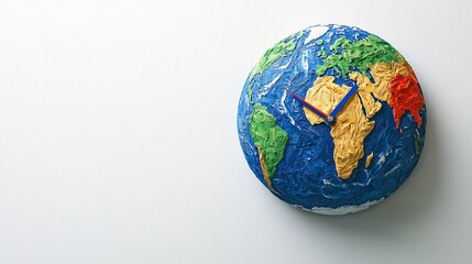 Colorful Earth Clock on White Wall
