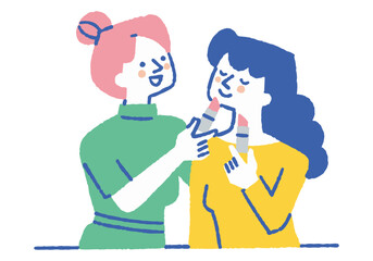 Woman getting her makeup done at a cosmetics counter_Color