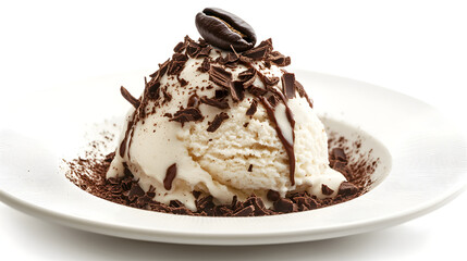 Beautifully Quenelled Tiramisu Ice Cream with Chocolate Shavings and Coffee Bean Garnish