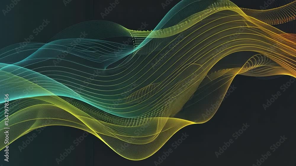 Poster vibrant abstract wave design flowing lines in green and yellow create dynamic movement and energy in