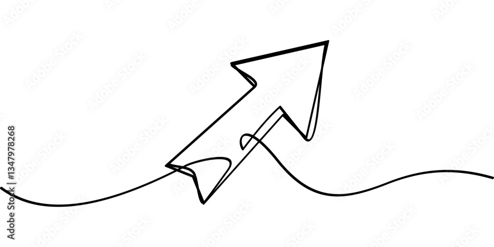 Poster continuous line drawing diagonal arrow symbol. abstract line art illustration