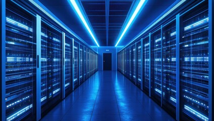 Obraz premium Illuminated Server Room: A Digital Infrastructure