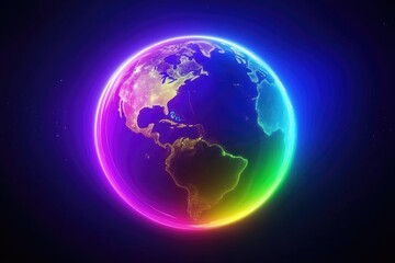 Vibrant Earth, glowing with colorful aura