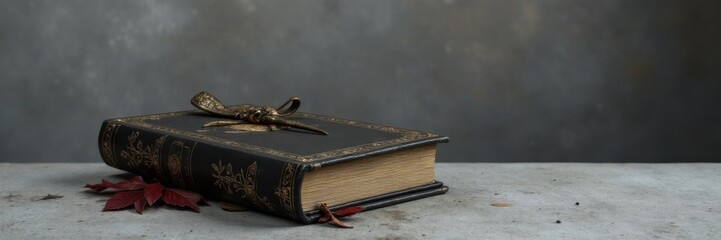 Sleek hardcover book mockup on concrete wall with gold foil stamping and spot varnishing effects, minimalist, luxury