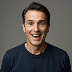 Fototapeta premium Portrait of a Smiling Man: Expressive Joy and Happiness in a Studio Photograph