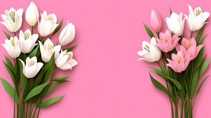 A symmetrical arrangement of flowers on a pink background creates a design