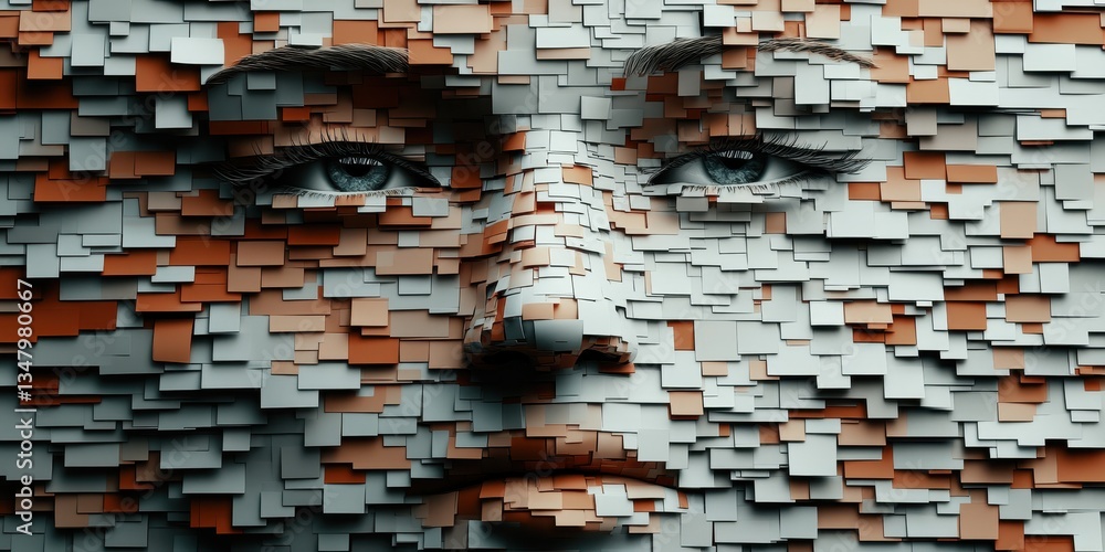 Poster ai powered facial recognition unmasking deepfakes conceptual representation with abstract collaged f