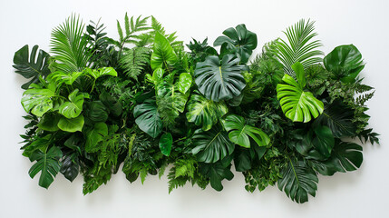 Fototapeta premium Luxurious tropical foliage arrangement with palm leaves, isolated on white background in realistic 3D rendering