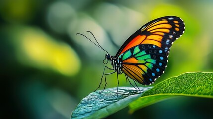 Fototapeta premium A Beautiful Butterfly With Colorful Wings Is Perched On Leaf