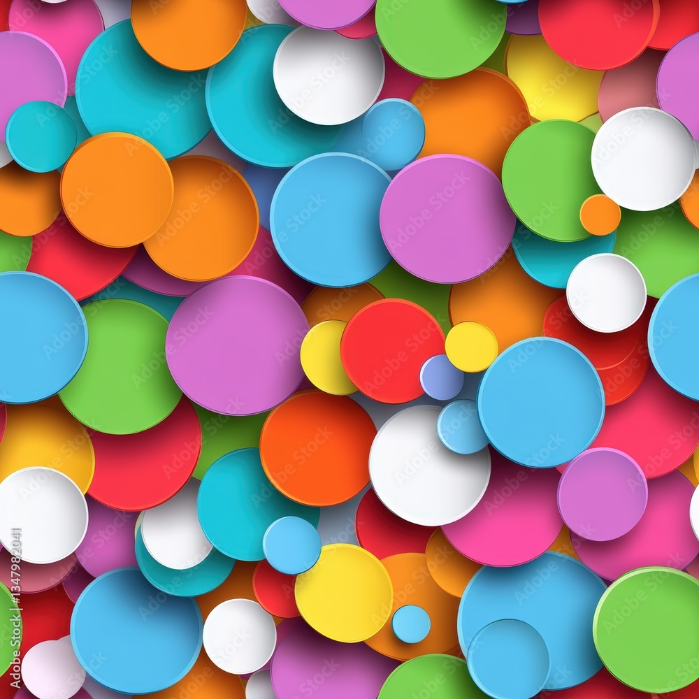 Poster vibrant seamless pattern featu playful overlapping circles in various sizes and bright colors, ideal