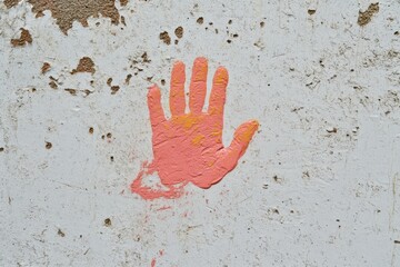 Pink Handprint Art on Textured White Wall Background for Children