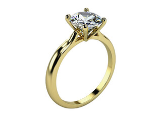 Elegant gold engagement ring featuring a brilliant cut diamond set in a classic four-prong design, symbolizing love and commitment.