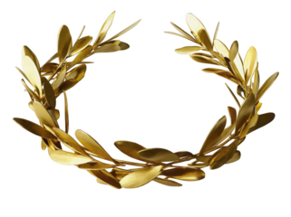 A stunning gold laurel wreath showcasing intricate leaf designs, symbolizing victory and achievement, set against a clean, white background.