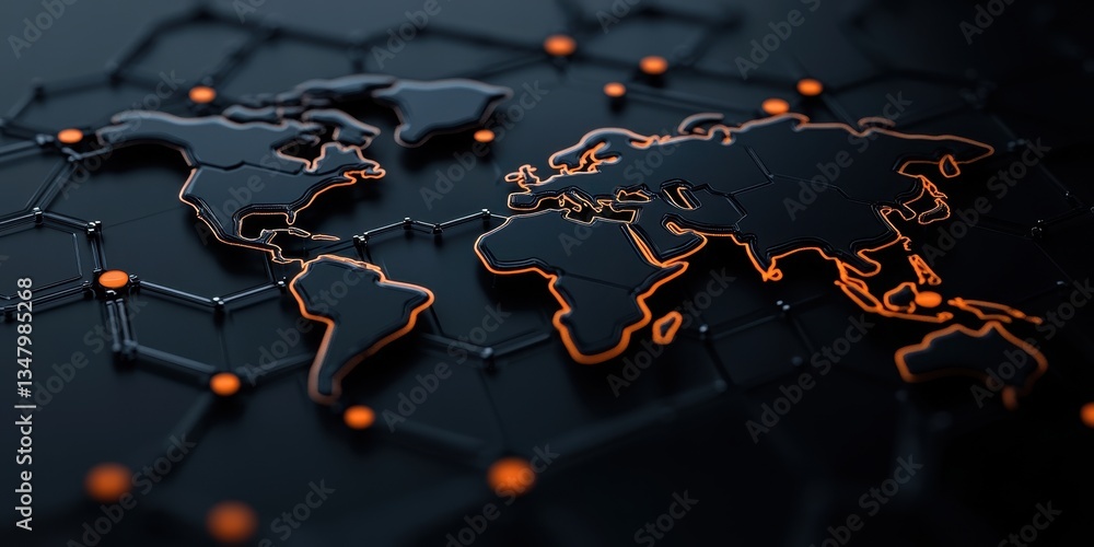 Poster close-up of a 3d network map illustrating global connectivity through advanced visualization techniq
